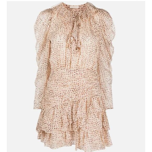 Ulla Johnson Cecily Metallic Dot Long Sleeve Silk Blend Dress Size 8 - Picture 2 of 14